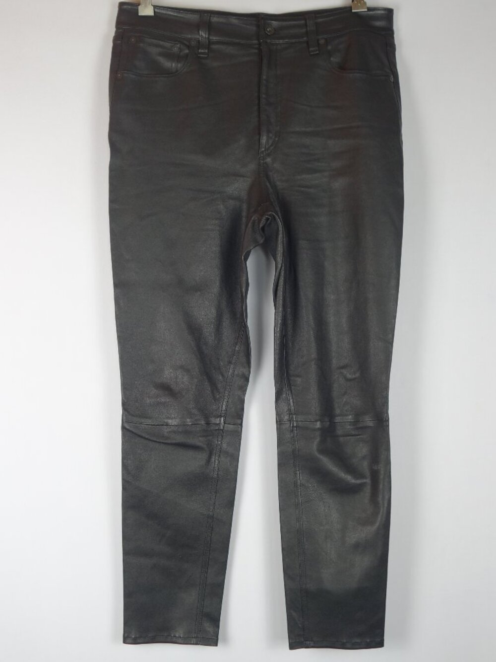 Rag & Bone Mid-Rise Black Lambskin Leather Tapered Pants, Size 31